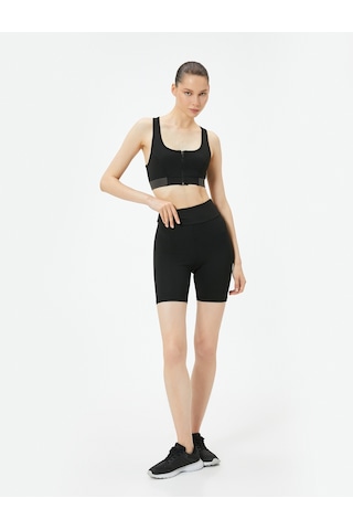 Koton Fermuarlı Sporcu Sütyeni Kapsız Slim Fit U Yaka Siyah 4sak30169nk Siyah
