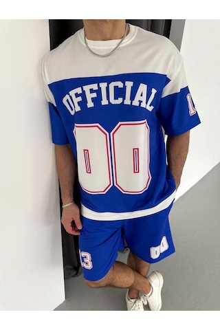 Dijital 00 Baskılı Şortlu Takım - Mavi Mavi