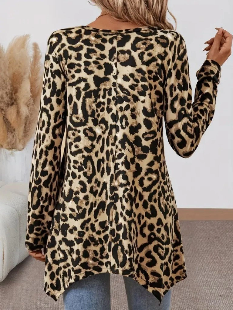 Tua Moda Kadın Uzun Kollu Bisiklet Yaka Leopar Desenli Süprem Bluz LEOPAR