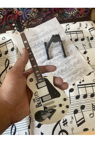 Elektro Gitar El Yapımı Ahşap Minyatür Hediyelik Biblo 25 Cm Les