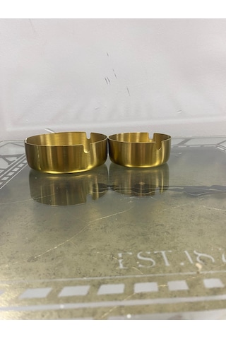 2 Li Gold Yuvarlak Paslanmaz Metal Küllük Modern Ve Şık Tasarım