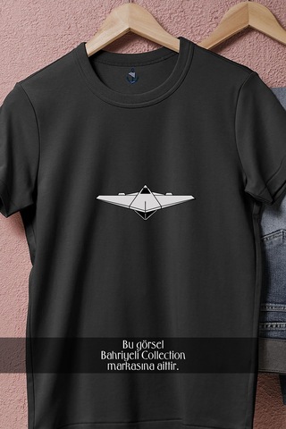 Bahriyeli Collection Oversize Savaş Uçağı Vektörel Tasarımlı Unisex T-shirt Siyah