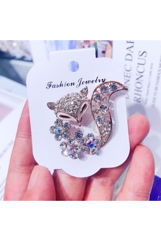 1 Adet Tilki Broş Kristal Rhinestone Hayvan Broş Ceket Şapka Aksesuarları Kadın Shinning Takı Pimleri Altın