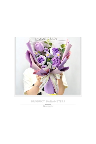 Ayçiçeği Yün Buket Bitmiş Örme Çiçek El Örgüsü Gül Anneler Günü Hediyesi Dark Purple