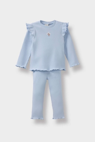 Defacto Kız Bebek 2li Takım Çiçekli Uzun Kollu Fitilli Kaşkorse Tişört Tayt Y1122a225aube216 Mavi