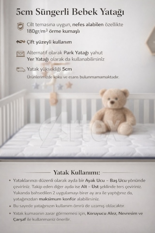 5Cm Cotton Süngerli Bebek Çocuk Beşik Yatağı 70x130 Park Yatak Oyun Parkı Yatağı