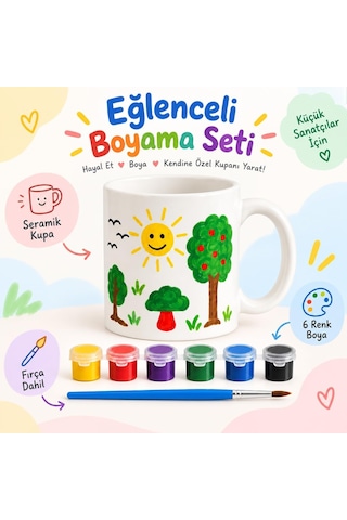 Kupa Bardak Boyama Seti, 6 Renk Boya Ve Fırça Dahil, Çocuklar İçin Yaratıcı Hobi Aktivitesi, Kendi Kupanı Tasarl