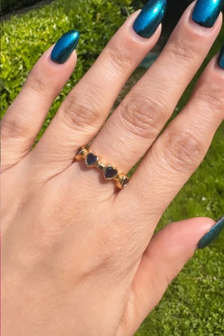 Lacivert Zirkontaşlı Kalp Yüzük - Gold