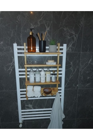 Doğal Ahşap Banyo Rafı Ve Havluluk - Dekoratif Düzenleyici 50x30 Cm Bej
