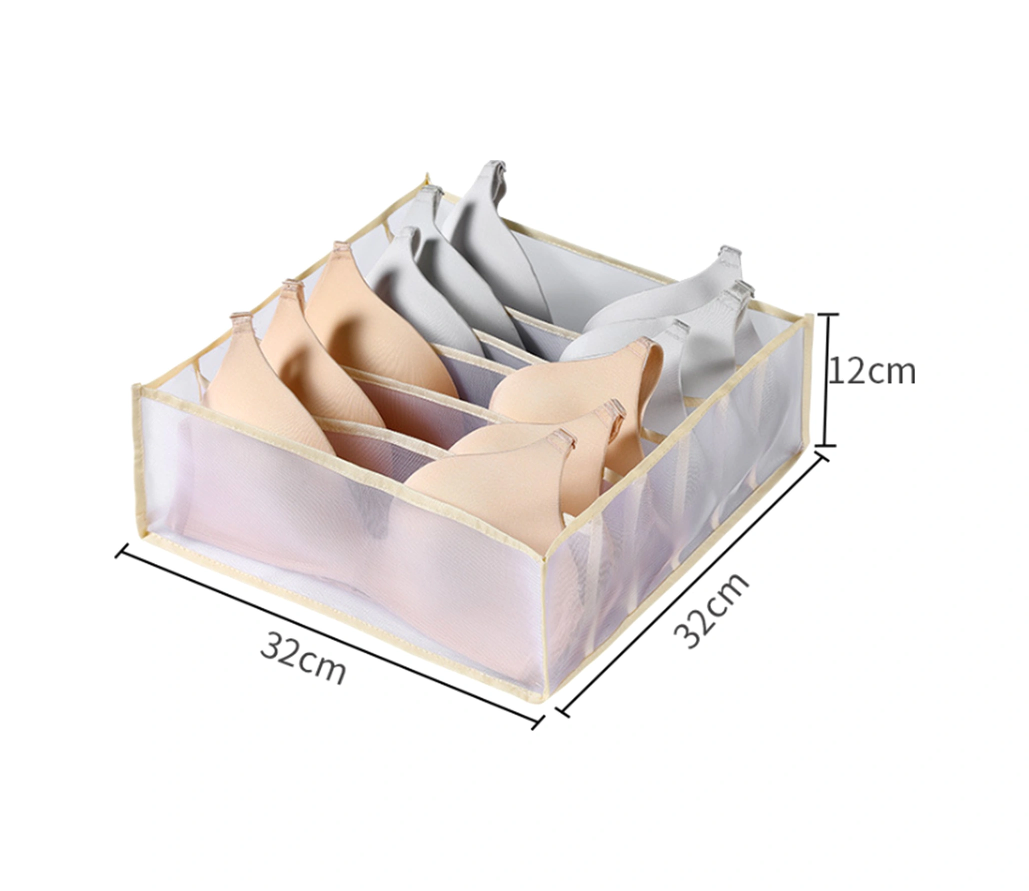 Kosona Dolap İçin 6 Bölmeli Bej Dokuma Sütyen Organizasyon Kutusu - Ev İçi Giyim Düzenleyici Diğer