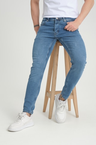 Erkek Skinny Fit Orta Mavi Destroy Skinny Fit Pantolon Orta Mavi