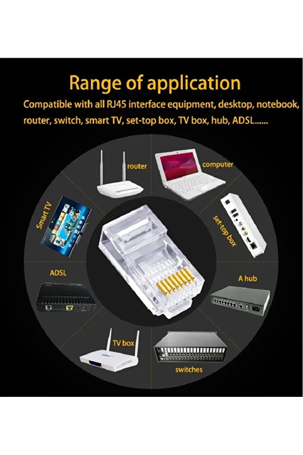 100 Adet Yeni Nesil Delikli Rj45 Cat5 Cat6 Ethernet Internet Kablo Soketi Konnektör 8p8c Jack Utp Uç