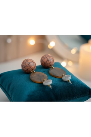 Yuvarlak Taşlı Desenli Renkli Top Küpe 7,5cm Çok Renkli