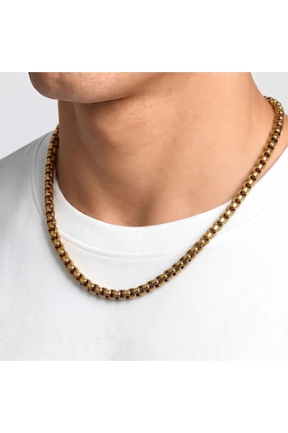Premium Parlak Ve Şık Oval Arnavut Erkek Çelik Kolye 6mm 55cm 3183eck022 - Gold Renk Altın