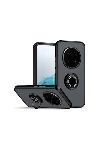 Honor Magic 7 Pro Uyumlu Kılıf Yüzüklü Standlı Extra Darbe Koruma Sert Silikon Kapak - Siyah Siyah