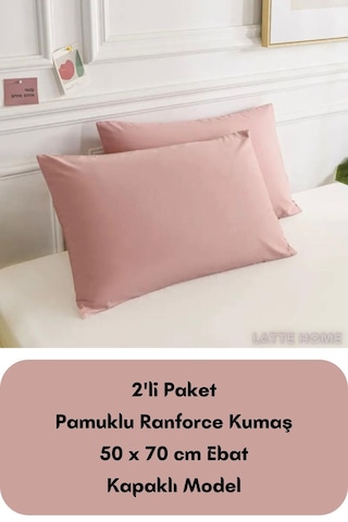 Pudra Renkli Ranforce Pamuklu Kumaş Kapaklı Yastık Kılıfı 2'li Pa