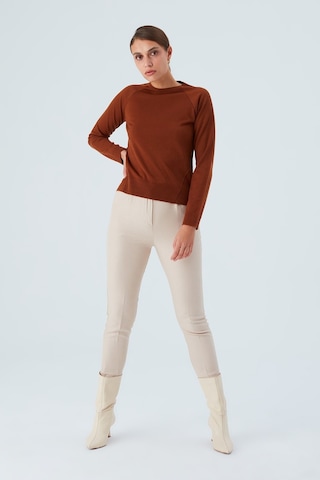 Peraluna Vanessa Pullover Merino Yünlü Yanları Yırtmaçlı Ince Kadın Triko Kazak Kahve-kahve Kahve