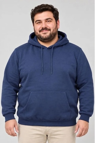 DefyModa Erkek Battal Büyük Beden Üç İplik İçi Şardonlu Kapüşonlu Kanguru Cepli Kışlık Sweatshirt - Lacivert
