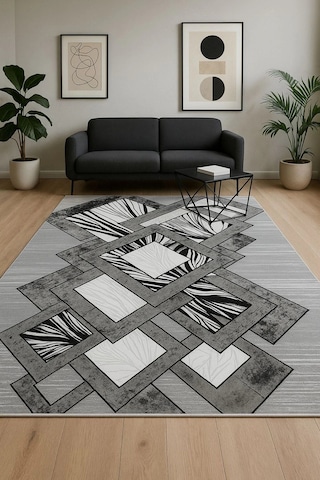 Geometrik Desen Modern Halı Dekoratif Kilim Gri