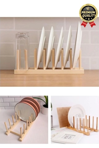 Çok Amaçlı Düzenleyici Bulaşıklık Plak Tabak Kitap Mutfak Organizer 8 Bölmeli Bambu Tabak Standı Diğer