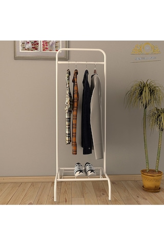 Tekli Beyaz Elbise Askılığı Konfeksiyon Askısı Ayaklı Butik Askı Beyaz