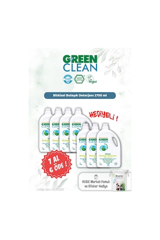 Green Clean Bitkisel Bulaşık Deterjanı 2750 Ml 7 Al 6 Öde Ve Rosie Hediye