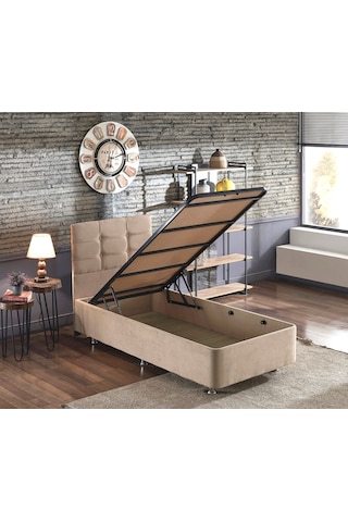 Nironyatak Niron Polo Baza Ve Başlık Seti -100 x 200 CM Cm Tek Kişilik Sütlü Kahv