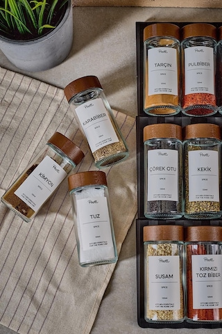 Perotti 12 Li Raul Bambu Kapaklı Baharatlık Seti 16778 Şeffaf
