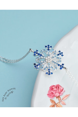 Brezza Lusso Jewelry Diamond Seri Aqua-safir Taşlı Kar Tanesi Snowflake Gümüş Bileklik