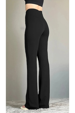 Krep Kumaş Likralı Önü Çimalı Kahverengi Kadın Palazzo Pantolon Siyah