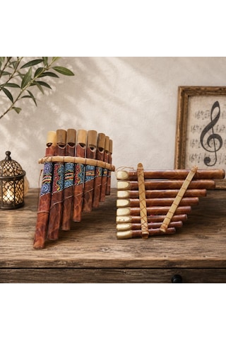 Pan Flüt 8 Li Bambu El Yapımı Otantik Müzik Aleti Dekoratif Üflemeli Çalgı