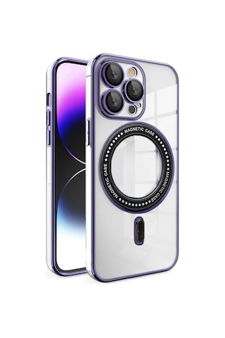 İphone Uyumlu 14 Pro Kılıf Magsafe Özellikli Gold Seri Lazer Silikon Kapak