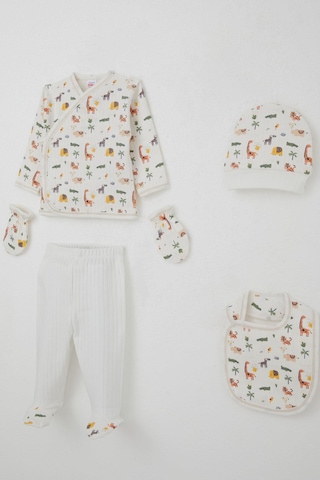 Breeze Erkek Bebek Hastane Çıkışı 5 Li Bebek Hayvanat Bahçesi 0-3 Ay, Ekru Ekru