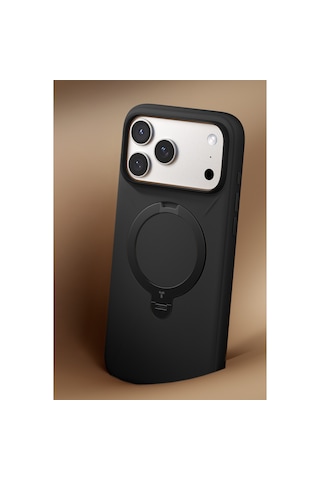 Torras Apple iPhone 17 Pro / 18 Pro Uyumlu O Stand Spin Silicone Serisi Magsafe Kılıf Siyah