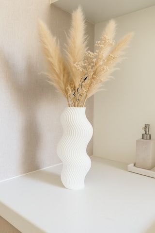 Dalgalı Tasarım 3d Baskı Dekoratif Vazo Beyaz 18 Cm Beyaz