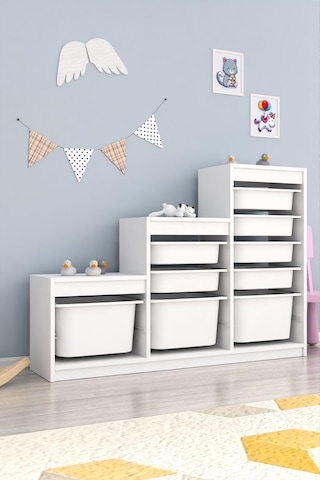 Swiss 9 Beyaz Sepetli Beyaz Gövde Çok Amaçlı Dolap Beyaz