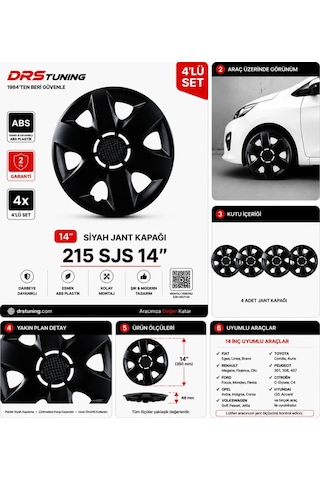 Opel Uyumlu 14 Inc Kırılmaz Parlak Siyah Jant Kapağı 1 Takım 4 Adet No:215
