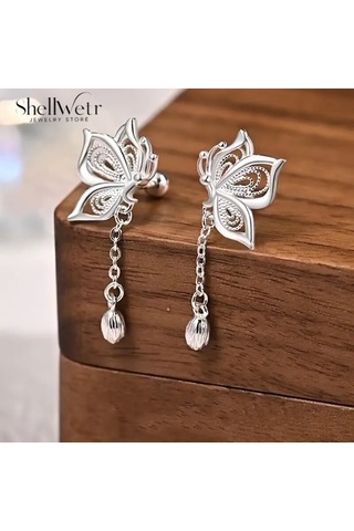 Silverbella Kelebekli Gümüş Kaplama Küpe Sevgililer Günü ,annenize Verilecek En Güzel Hediye Gümüş