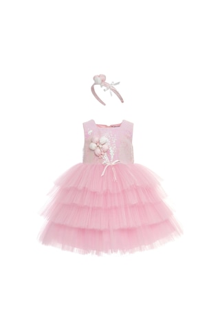 Pamina Kız Çocuk Balon Aksesuarlı Simli Tütülü Elbise Pembe 3-7yaş 36028pr-2783