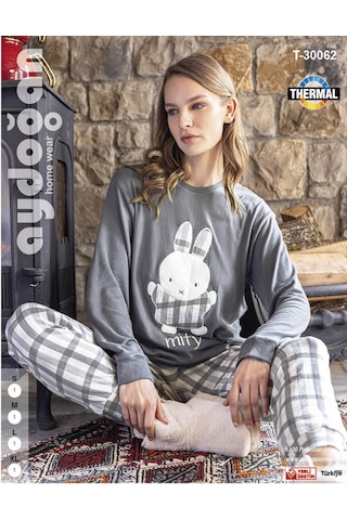 Aydoğan Kadın Bisiklet Yaka Termal Pijama Takımı 30062g- 1 Adet Gri