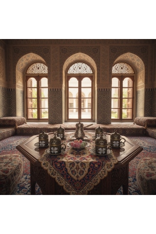 Yonca Desenli 6 Kişilik Porselenli Kapaklı 24 Parça Antik Renk Fincan Seti Yeşil - Sarı