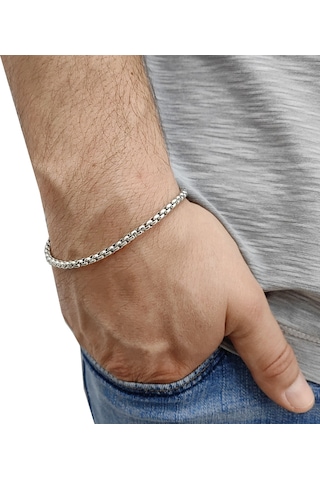 Chavin 4 mm. 21 cm. Gri Çelik Erkek Bileklik er33-4 Çelik