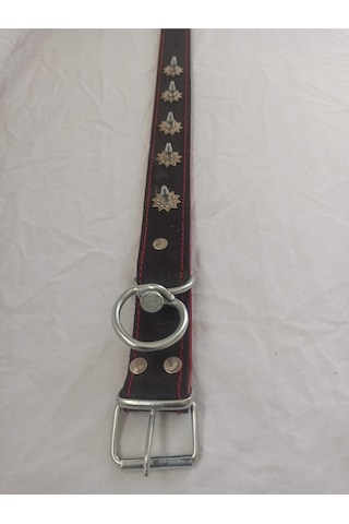 Kozaklı Deri Çivili Dikenli Süslü Köpek Tasması Kırmızı 65 x 4 CM