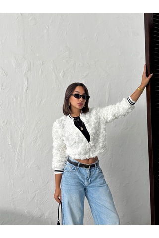 Verymoda Gül Süzüneli Fermuarlı Mont Krem