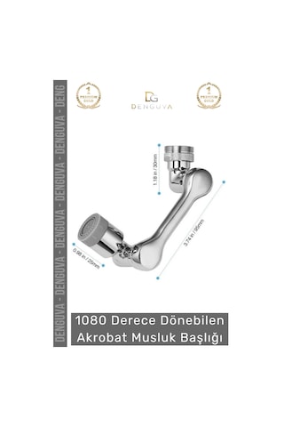 Premium Çift Fonksiyonlu Metal Görünümlü 1080 Derece Dönebilen Akrobat Musluk Ucu Başlığı