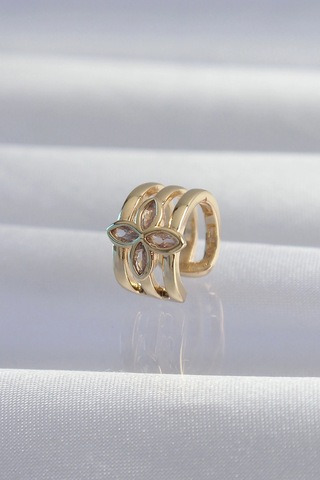 Pirinç Gold Renk Yonca Earcuff Küpe 5886 Çok Renkli