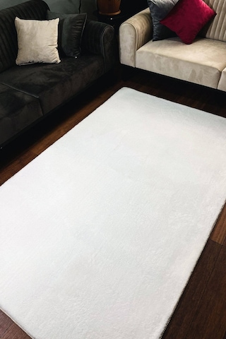 Beyaz Renkli Yumuşak Yüzeyli Kaydırmaz Puffy Peluş Halı-198