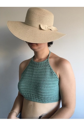 Tuyy El Örgüsü Özel Tasarım Su Yeşili Renk Bikini Üstü Büstiyer