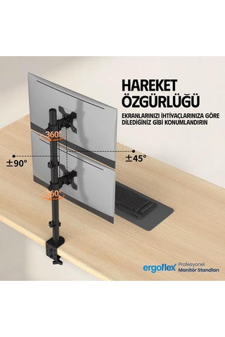 Lexroo Ef63 Steel Design 2-8 Kg Çift Ekran Asansörlü 13"-32" Desktop Monitör Standı