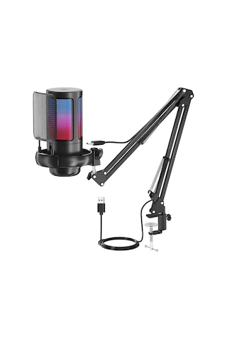 Profesyonel Rgb Oyuncu Mikrofonu, Pürüzsüz Net Ses Performanslı Otomatik Değişen Rgb Işıklı Akrobat Ayarlanabil